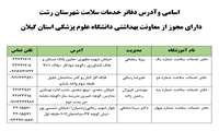 اسامی وآدرس دفاتر خدمات سلامت شهرستان رشت دارای مجوز از معاونت بهداشتی دانشگاه علوم پزشکی استان گیلان